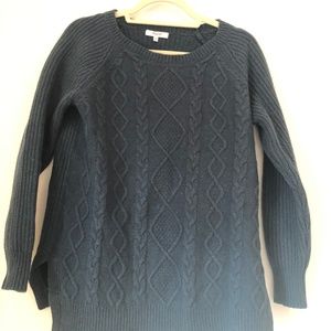 Madewell Cable-Front Sweater in Midnight Green - 100% Merino Wool - Size Medium